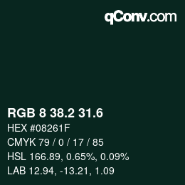 カラーコード: RGB 8 38.2 31.6 | qconv.com