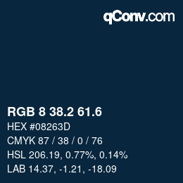 カラーコード: RGB 8 38.2 61.6 | qconv.com