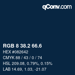 カラーコード: RGB 8 38.2 66.6 | qconv.com