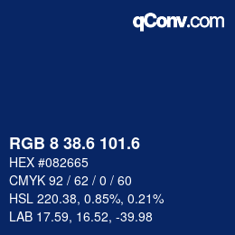 カラーコード: RGB 8 38.6 101.6 | qconv.com