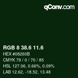 カラーコード: RGB 8 38.6 11.6 | qconv.com