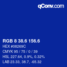 カラーコード: RGB 8 38.6 156.6 | qconv.com
