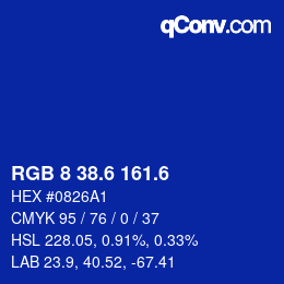 カラーコード: RGB 8 38.6 161.6 | qconv.com