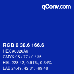 カラーコード: RGB 8 38.6 166.6 | qconv.com