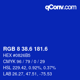 カラーコード: RGB 8 38.6 181.6 | qconv.com