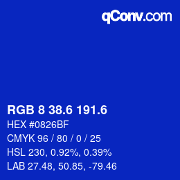 カラーコード: RGB 8 38.6 191.6 | qconv.com