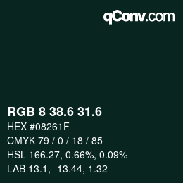 カラーコード: RGB 8 38.6 31.6 | qconv.com