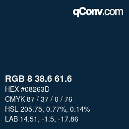 カラーコード: RGB 8 38.6 61.6 | qconv.com