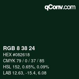 Color code: RGB 8 38 24 | qconv.com