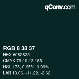 Color code: RGB 8 38 37 | qconv.com