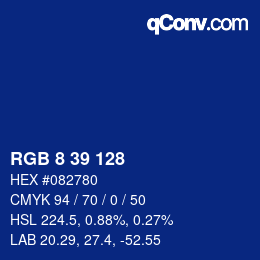 Color code: RGB 8 39 128 | qconv.com