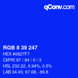 Color code: RGB 8 39 247 | qconv.com