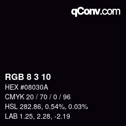 Color code: RGB 8 3 10 | qconv.com