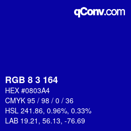 カラーコード: RGB 8 3 164 | qconv.com