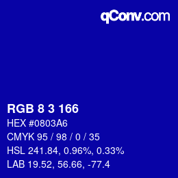 颜色代码: RGB 8 3 166 | qconv.com