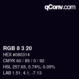 カラーコード: RGB 8 3 20 | qconv.com