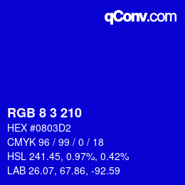 カラーコード: RGB 8 3 210 | qconv.com