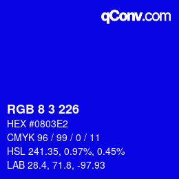 Color code: RGB 8 3 226 | qconv.com