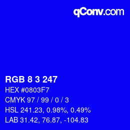 Color code: RGB 8 3 247 | qconv.com