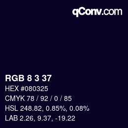カラーコード: RGB 8 3 37 | qconv.com