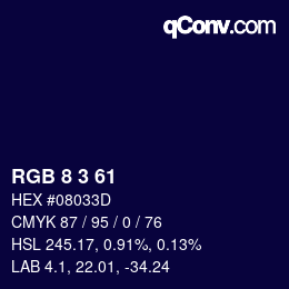 Color code: RGB 8 3 61 | qconv.com
