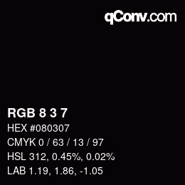 Color code: RGB 8 3 7 | qconv.com
