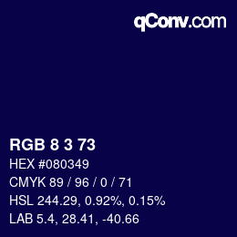Color code: RGB 8 3 73 | qconv.com