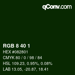 カラーコード: RGB 8 40 1 | qconv.com