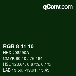 Color code: RGB 8 41 10 | qconv.com