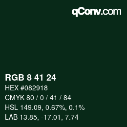 カラーコード: RGB 8 41 24 | qconv.com