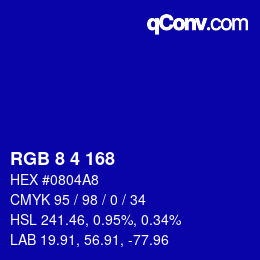 Color code: RGB 8 4 168 | qconv.com