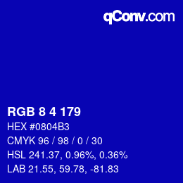 Color code: RGB 8 4 179 | qconv.com