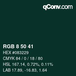 Farbcode: RGB 8 50 41 | qconv.com