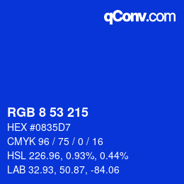 Color code: RGB 8 53 215 | qconv.com