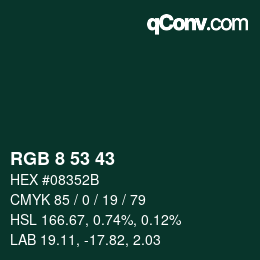 カラーコード: RGB 8 53 43 | qconv.com