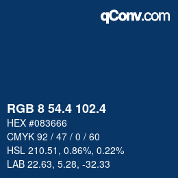カラーコード: RGB 8 54.4 102.4 | qconv.com