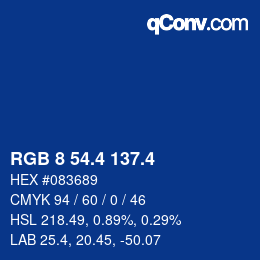 カラーコード: RGB 8 54.4 137.4 | qconv.com