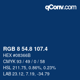 カラーコード: RGB 8 54.8 107.4 | qconv.com
