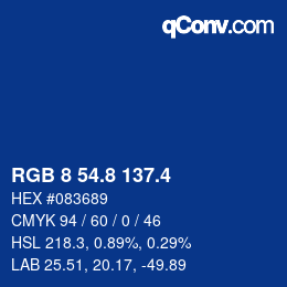 カラーコード: RGB 8 54.8 137.4 | qconv.com