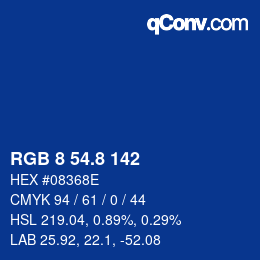 カラーコード: RGB 8 54.8 142 | qconv.com