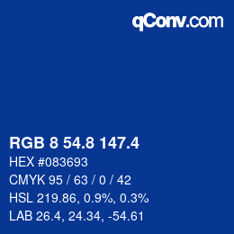 カラーコード: RGB 8 54.8 147.4 | qconv.com