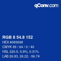 カラーコード: RGB 8 54.8 152 | qconv.com