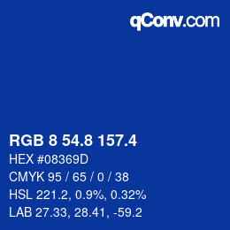 カラーコード: RGB 8 54.8 157.4 | qconv.com