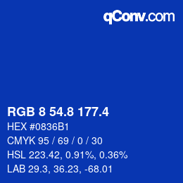 カラーコード: RGB 8 54.8 177.4 | qconv.com