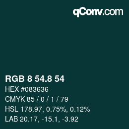 Color code: RGB 8 54.8 54 | qconv.com