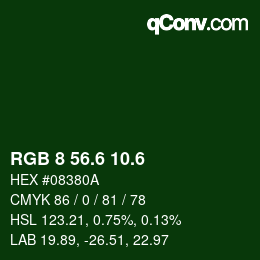 カラーコード: RGB 8 56.6 10.6 | qconv.com