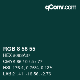 Farbcode: RGB 8 58 55 | qconv.com