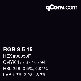Color code: RGB 8 5 15 | qconv.com