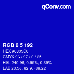 Color code: RGB 8 5 192 | qconv.com