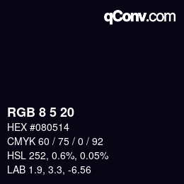 Color code: RGB 8 5 20 | qconv.com
